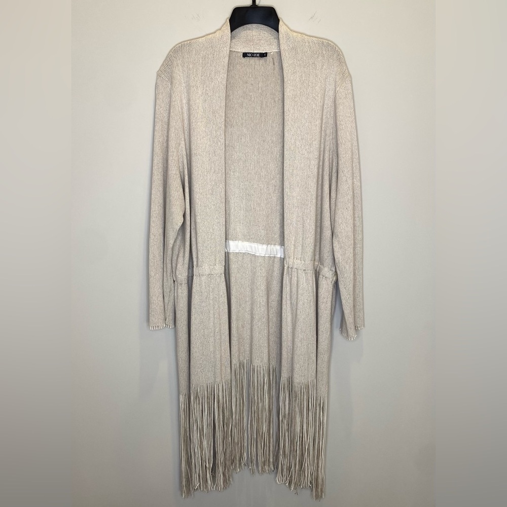 NIC+ZOE Fringe Duster Cardigan Sweater Cream Linen Blend Size 2X